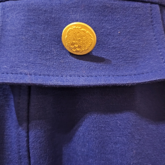 SALE - Vince Camuto Royal Blue Ponte Fit & Flare Dress Gold Button Detail - Picture 2 of 4